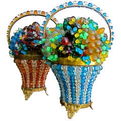 Pair of Czech Glass Fruit Basket Lamps