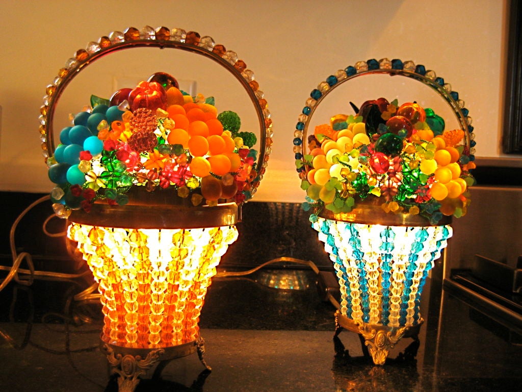 Pair of Czech Glass Fruit Basket Lamps 1