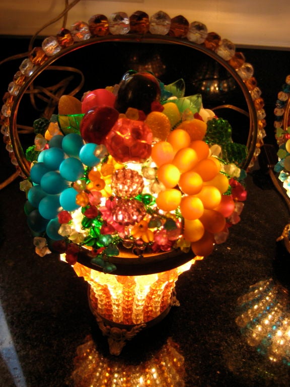 Pair of Czech Glass Fruit Basket Lamps 3