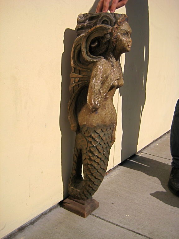Painted Pair of Carved Mermaids