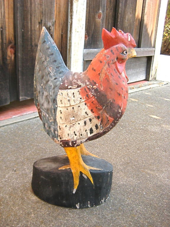 Wood Folk Art Carved Chicken
