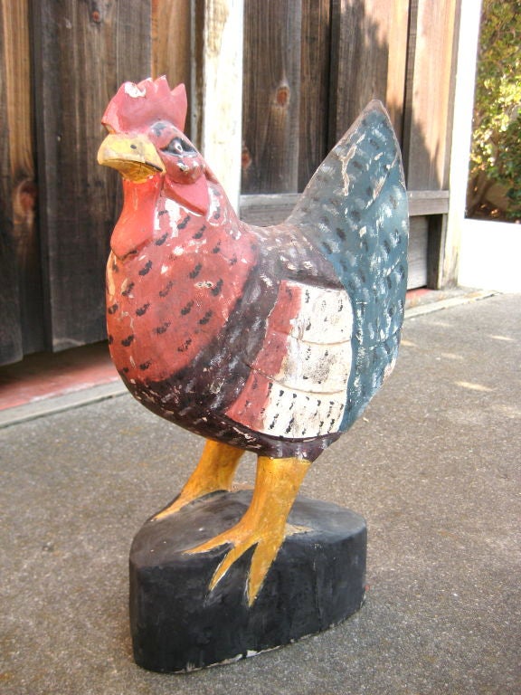 Mid-20th Century Folk Art Carved Chicken