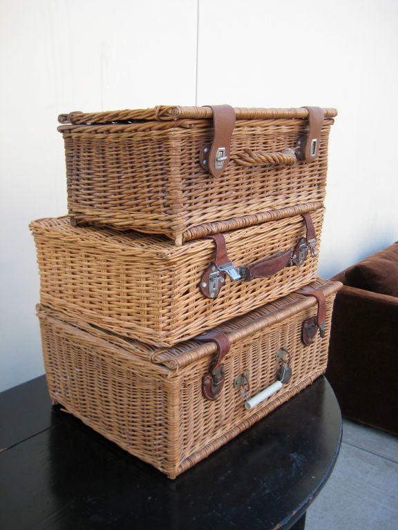 Sweet set of three French wicker picnic baskets