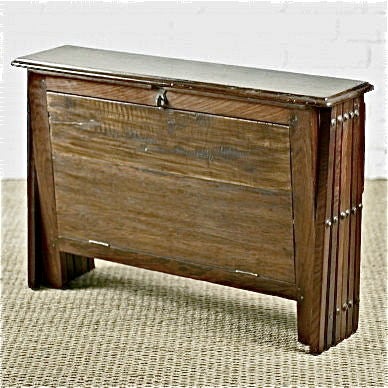 British campaign solid teak folding bed with cotton bed. Bed folds into side table. Brass hardware