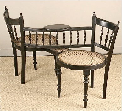 20th Century Anglo-Indian Ebony Tete-A-Tete Chair