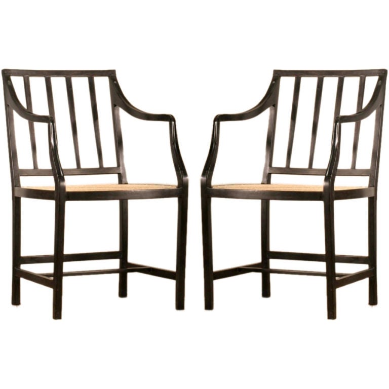 Pair of Anglo-Indian Ebony Tapered Splat Chairs