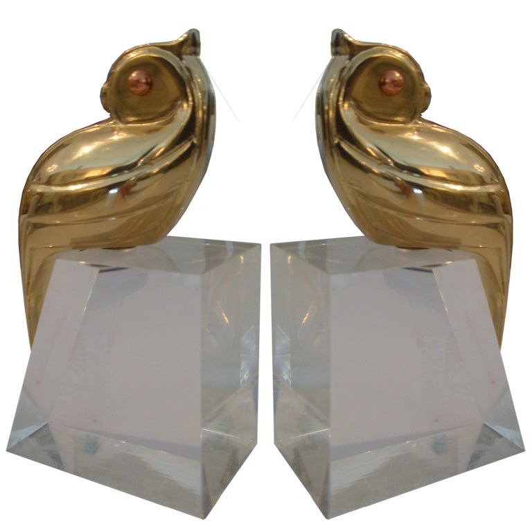Pr Brass Bird Bookends at 1stDibs