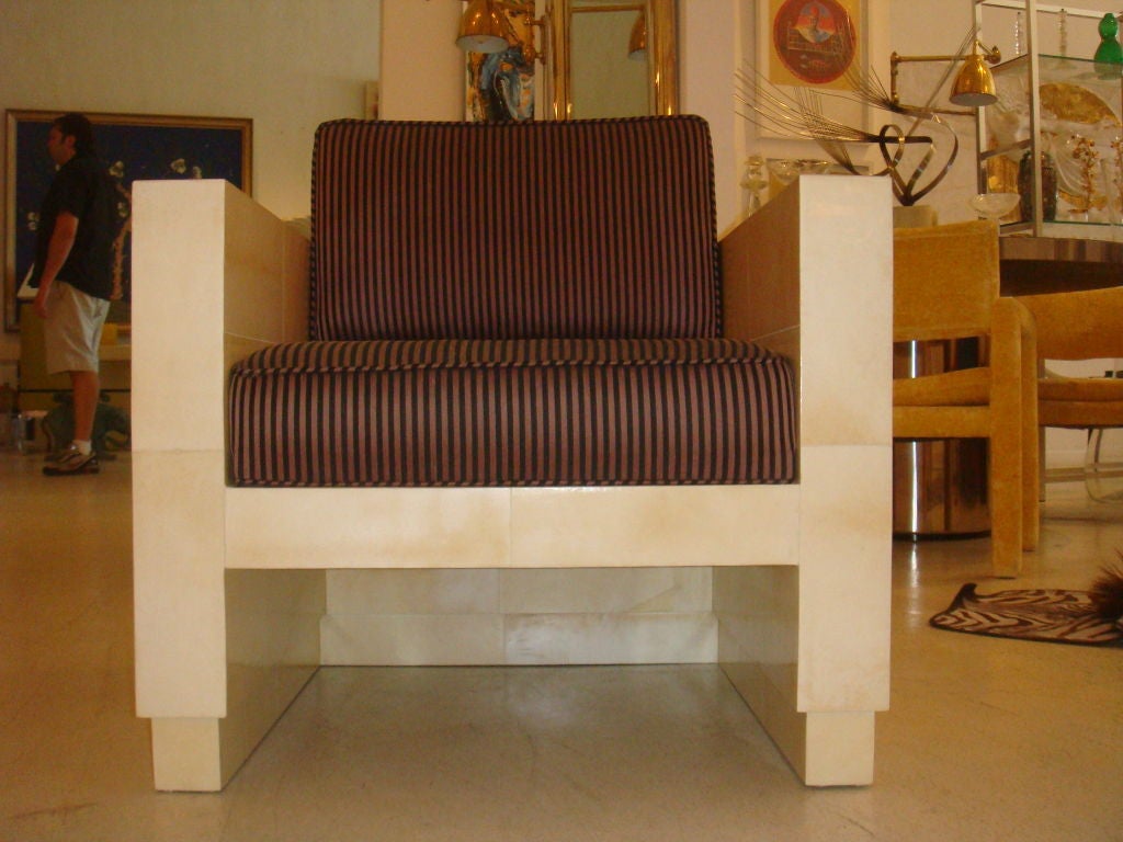 Pair  Lacquered Goatskin Cube Chairs