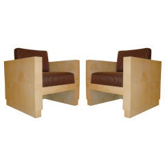 Vintage Pair  Lacquered Goatskin Cube Chairs