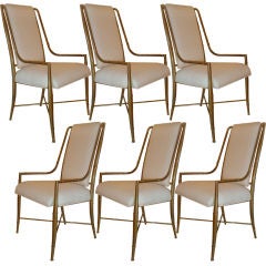 Six Brass Faux Bamboo Dining Chairs