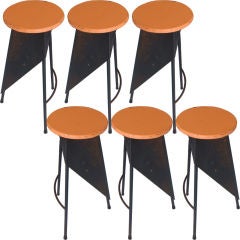 Vintage Exceptional Set of 6 French 6o's Barstools