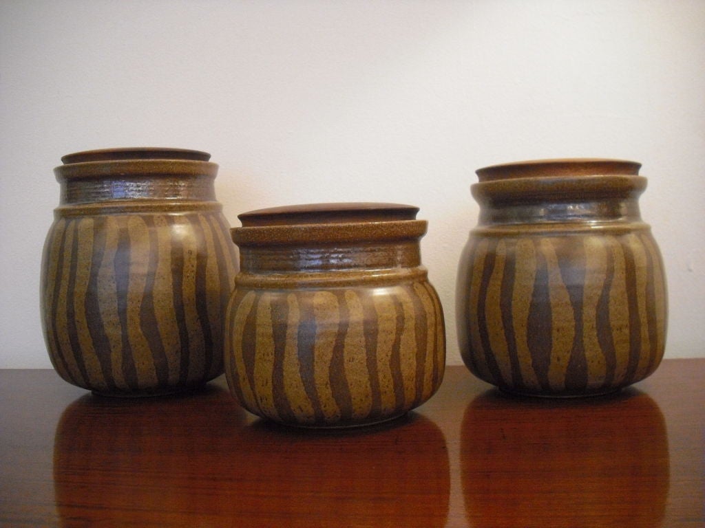 American Three Victoria Littlejohn Studio Stoneware Jars