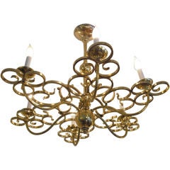 French Moderne Brass Chandelier