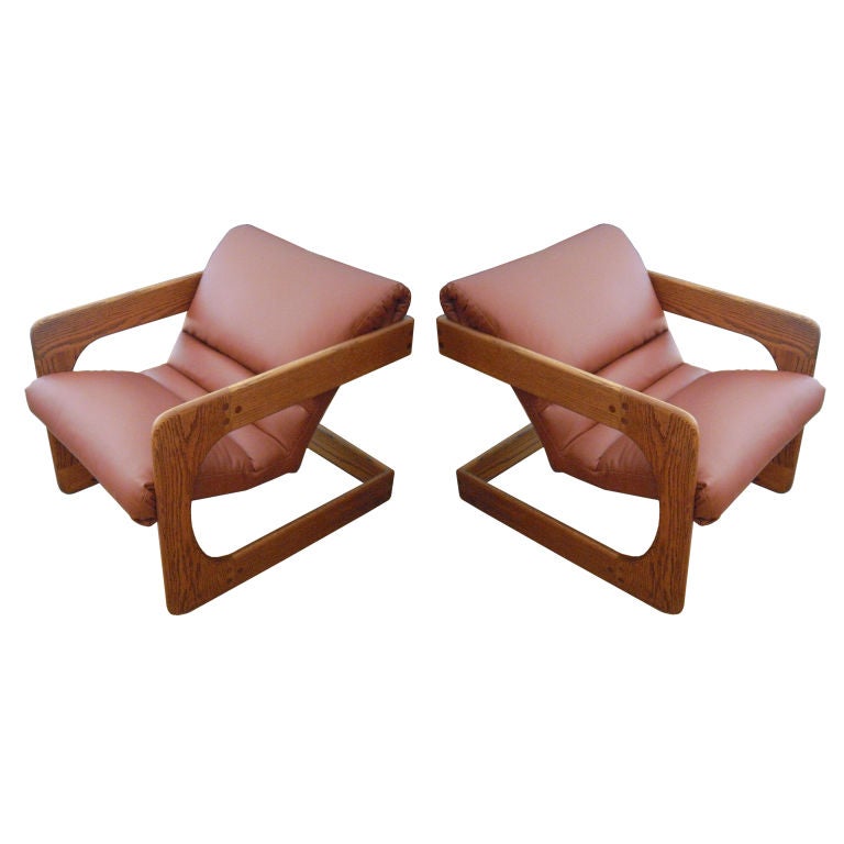 Pair of Lou Hodges Leather Cube Chairs