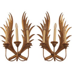 Pair of Large Italian Gilded Phoenix Sconces