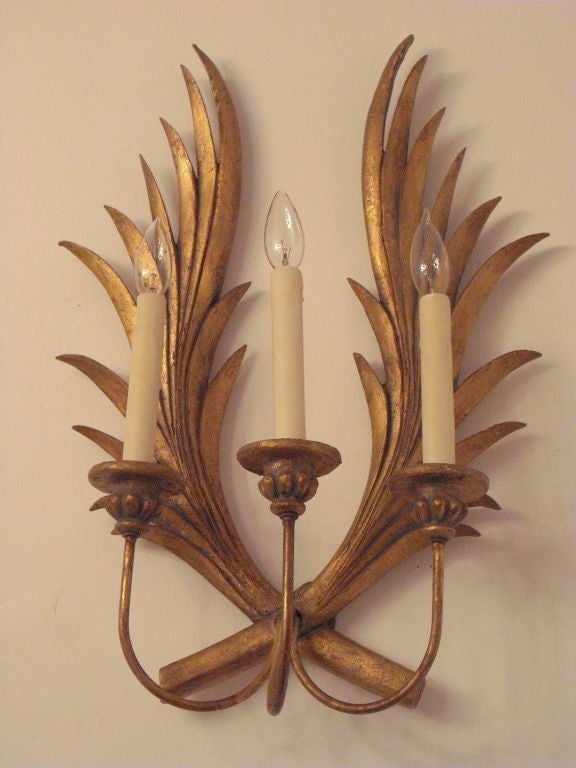 Pair of Large Italian Gilded Phoenix Sconces