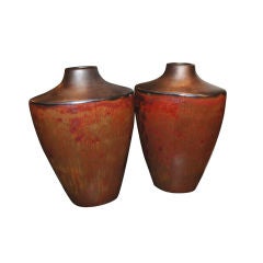 Pair 1970's Metallic Glaze Vases