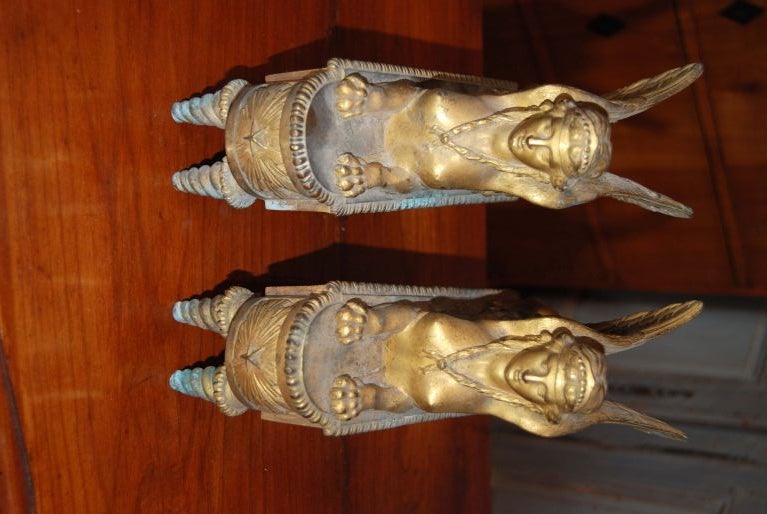 Pair 19th c. Bronze Dore Chenets