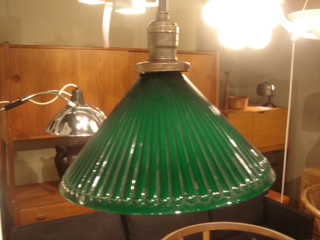Antique Wall Lamp with Green Glass Shade by Fairies