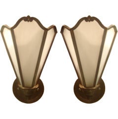 Pair of Antique Bronze & Milk Glass Sconces from Opera House