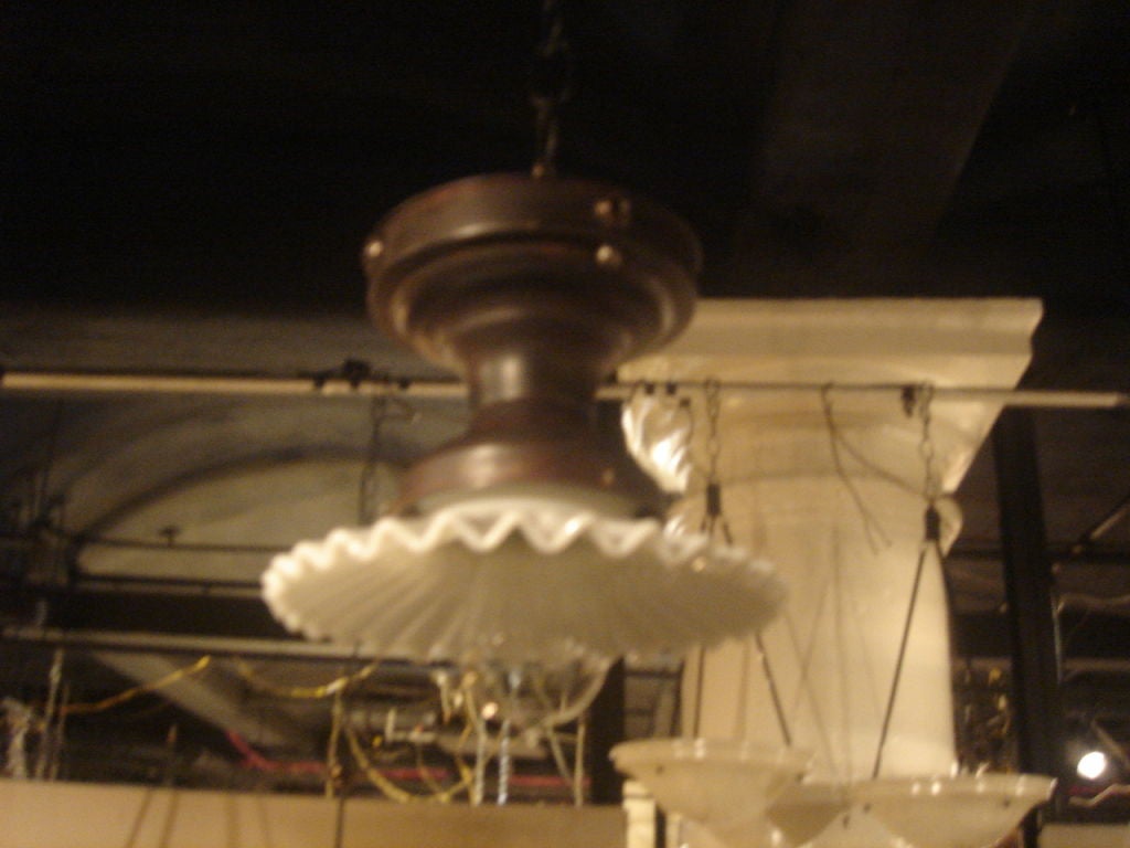 Antique Flush Mount Light with Fluted Milk Glass Disk Shades at 1stDibs