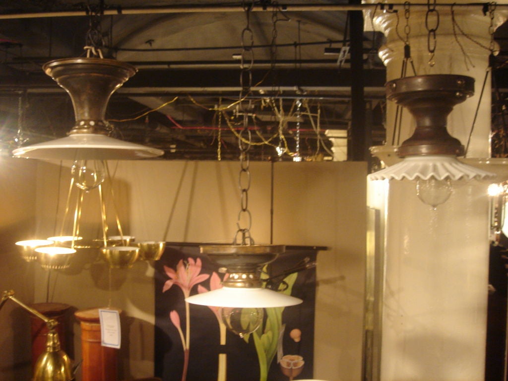 Antique Flush Mount Light with Fluted Milk Glass Disk Shades 5