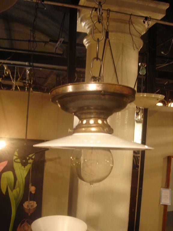 Antique Flush Mount Light with Fluted Milk Glass Disk Shades 1