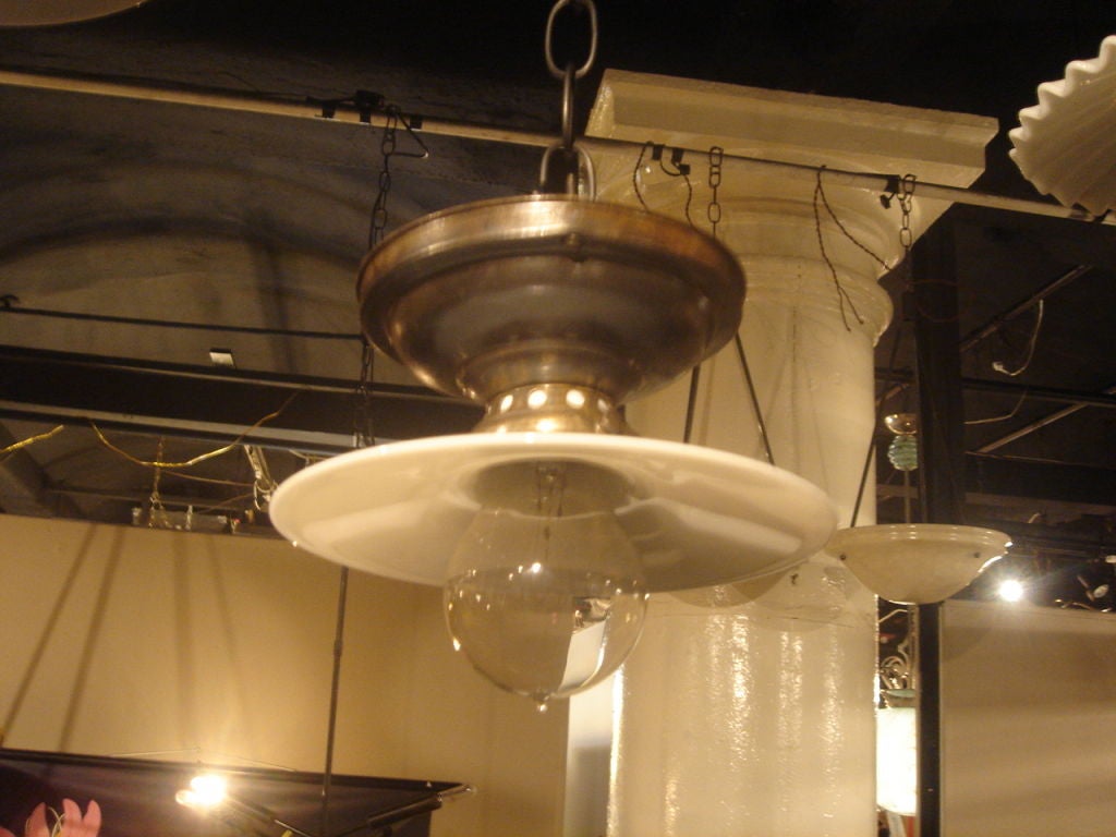 Antique Flush Mount Light with Fluted Milk Glass Disk Shades at 1stdibs