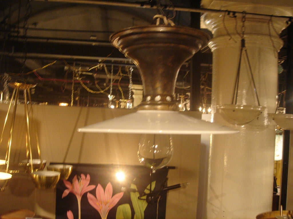 American Antique Flush Mount Light with Fluted Milk Glass Disk Shades