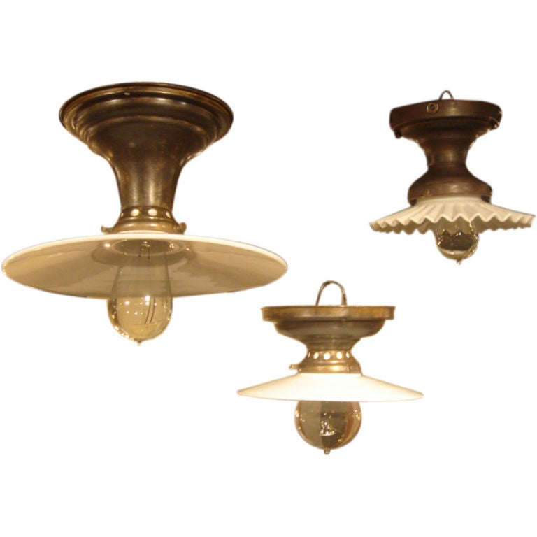 Antique Flush Mount Light with Fluted Milk Glass Disk Shades