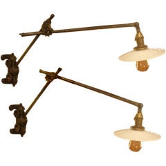 Pair of Antique O.C. White Industrial Wall-Mount Swing-Arm Lamps