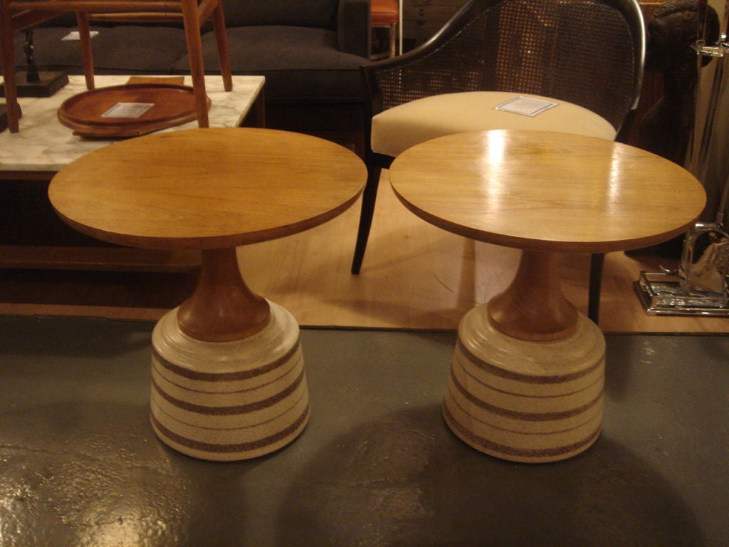 Mid-Century Modern Walnut & Ceramic Side Table by Jon Van Koert for Drexel