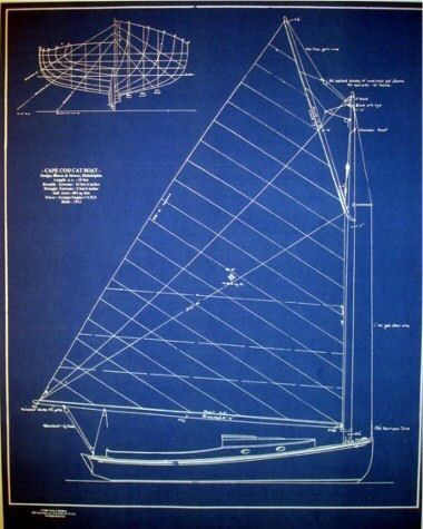 Vintage Large Sail Boat Blue Print - 16 x 24 Inches