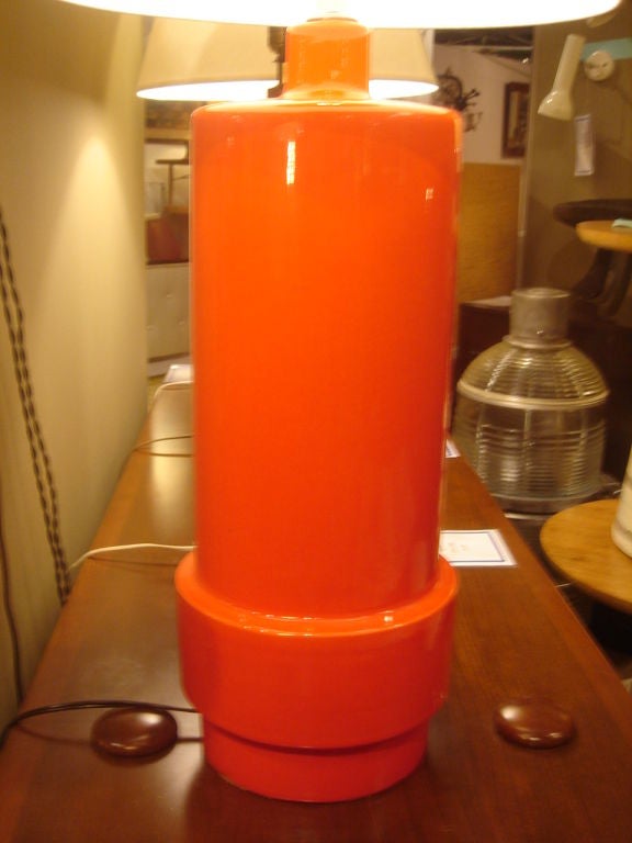American Vintage Orange Glazed Ceramic Stepped Table Lamp
