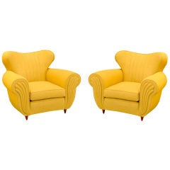 PAIR OF ITALIAN 1940'S  UPHOLSTERED PLUME-APPLIED ARM CHAIRS