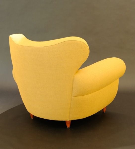 PAIR OF ITALIAN 1940'S  UPHOLSTERED PLUME-APPLIED ARM CHAIRS