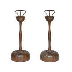 PAIR OF JAPANESE COPPER COLUMNAR PRICKET STICKS