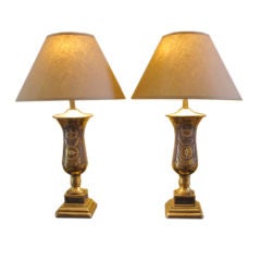 PAIR OF FRENCH 1940'S NEO-CLASSICAL MAUVE EGLOMISE LAMPS