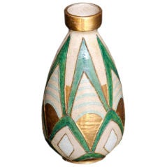 FRENCH ART DECO GREEN AND AQUA GLAZED POTTERY VASE by S. Germain