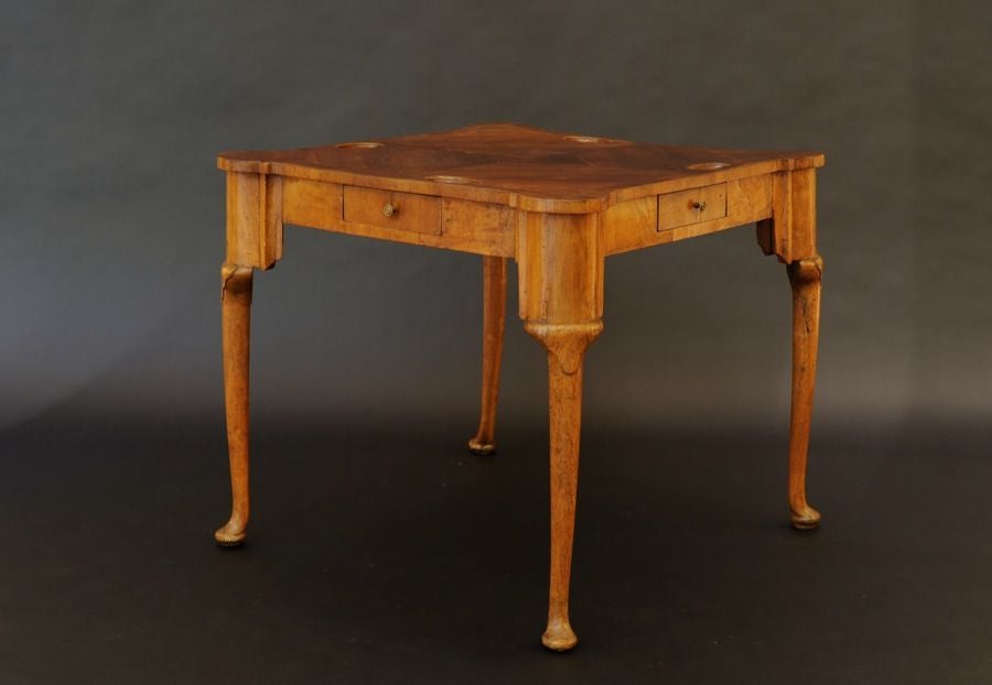 ITALIAN ROCOCO  WALNUT-VENEERED GAMING TABLE WITH CABRIOLE LEGS