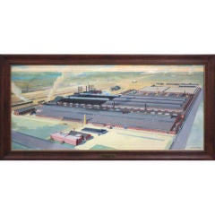 Vintage AN AMERICAN PAINTING OF THE AMERICAN BRASS COMPANY FACTORY