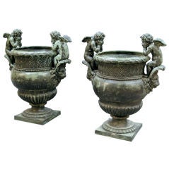 LARGE PAIR OF ITALIAN BAROQUE STYLE  BRONZE BALUSTER URNS