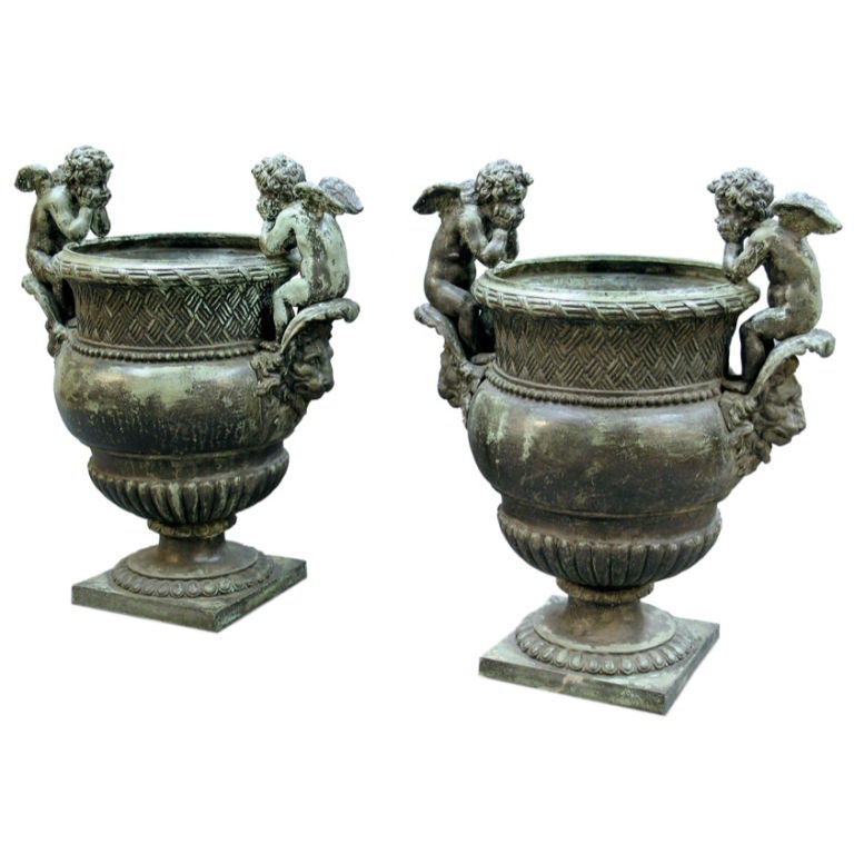 LARGE PAIR OF ITALIAN BAROQUE STYLE  BRONZE BALUSTER URNS For Sale