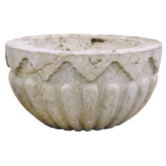 Antique A Massive Italian Baroque  Buff-colored Marble Circular Basin