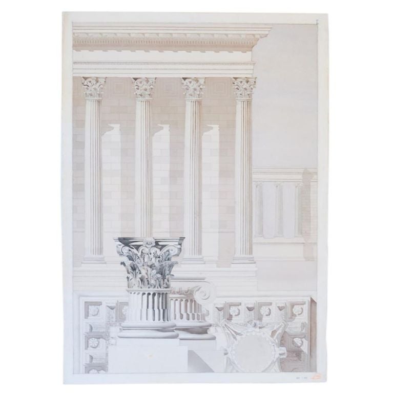 AN AMERICAN NEO-CLASSICAL LARGE ORIGINAL WASH RENDERING For Sale