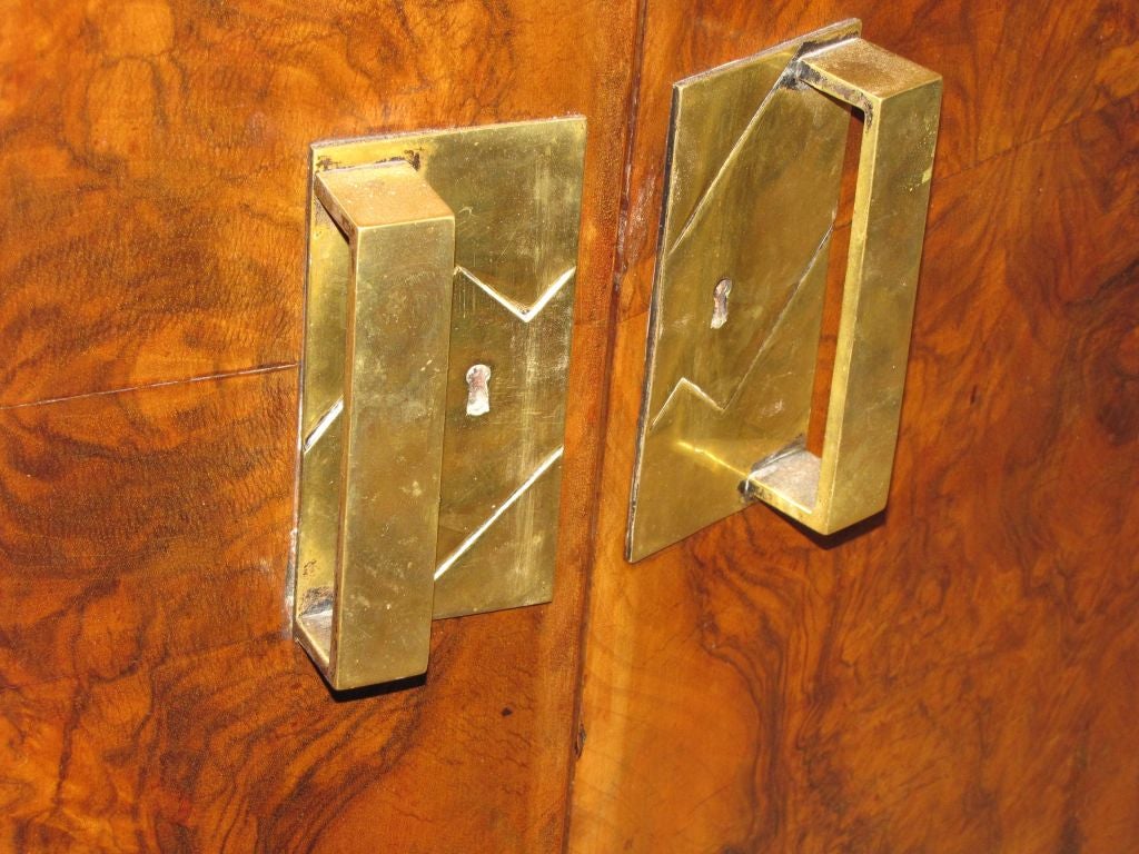 ITALIAN ART DECO BURL WALNUT CREDENZA WITH IRON RED ONYX TOP