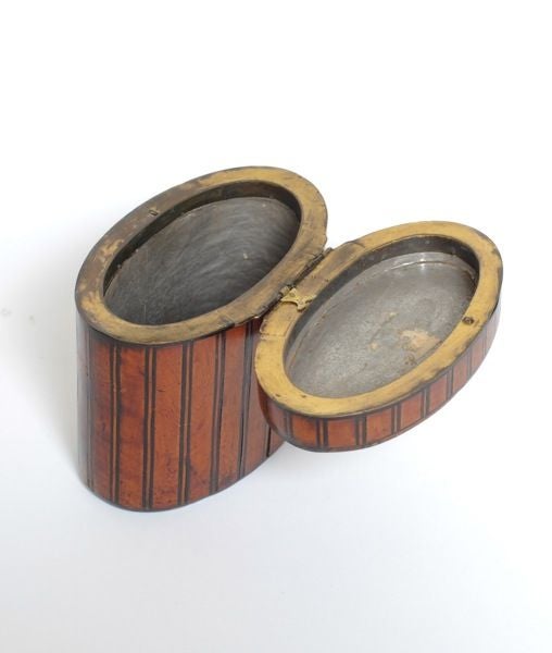 ENGLISH GEORGE III FRUITWOOD OVAL TEA CADDY WITH INLAY