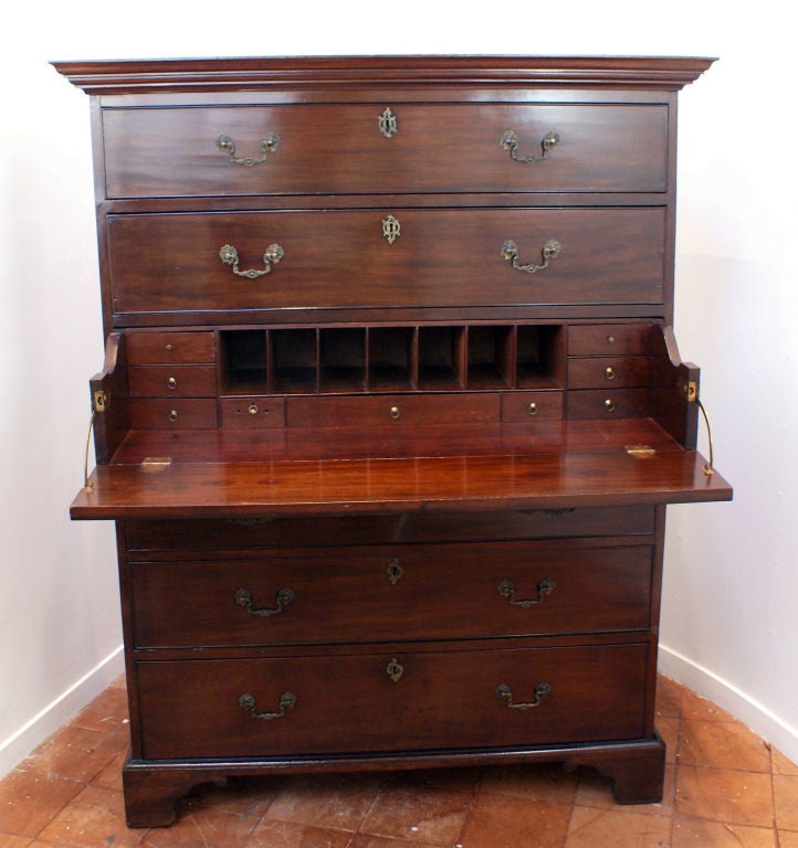 19th century English Georgian secretary chest in two sections.