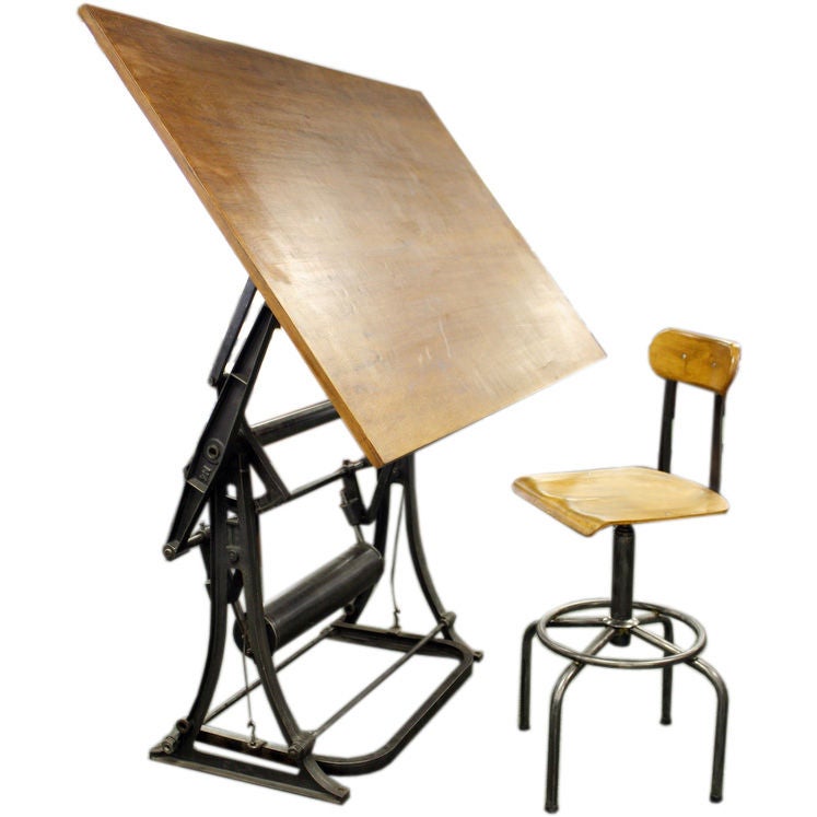 Mid Century French Architect's Table and Chair