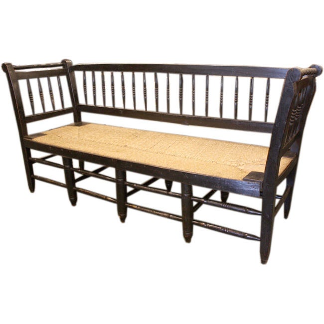 Antique French Rush Seated Bench
